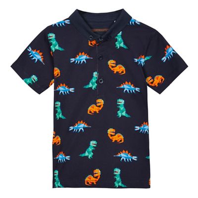 Boys' navy dinosaur print polo shirt